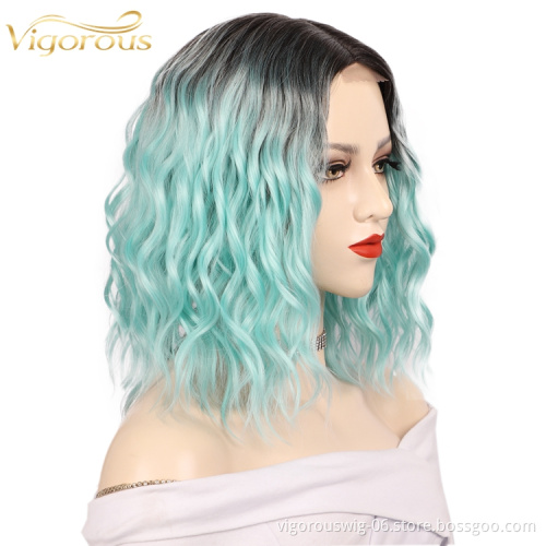 Vigorous U Part Wholesale Curly High Fiber For Black Women Ombre Color Synthetic Heat Resistant Lace Front Wig